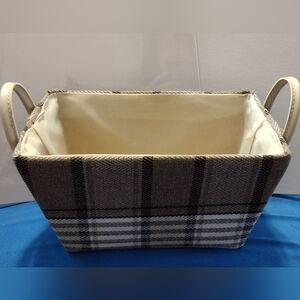 Plaid Fabric Storage Basket with Handles